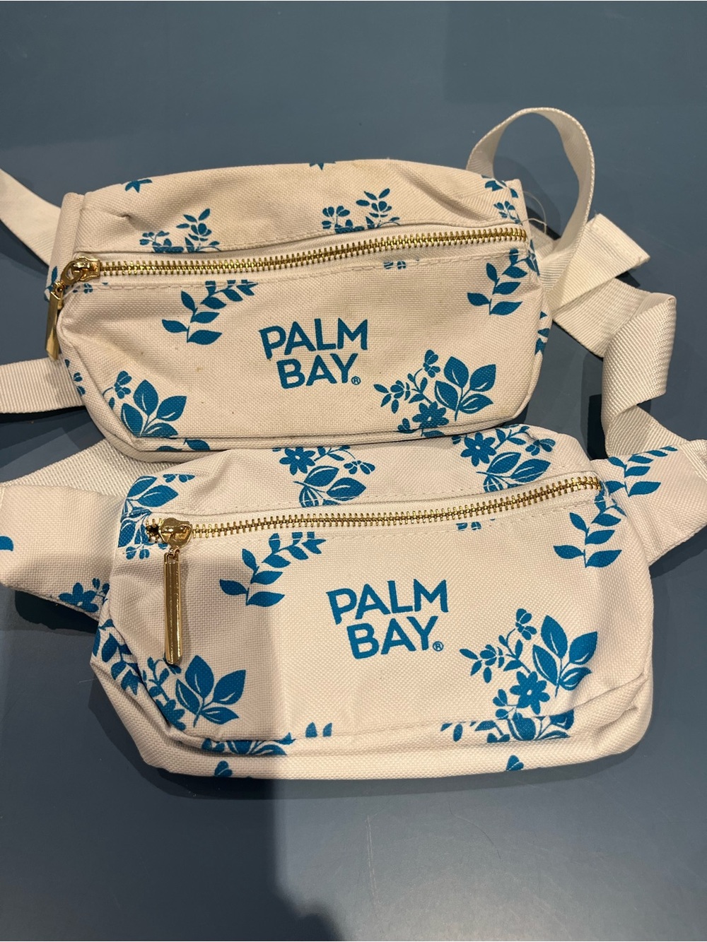 Two Matching PALM BAY Floral Canvas Belt Bags - White & Teal
